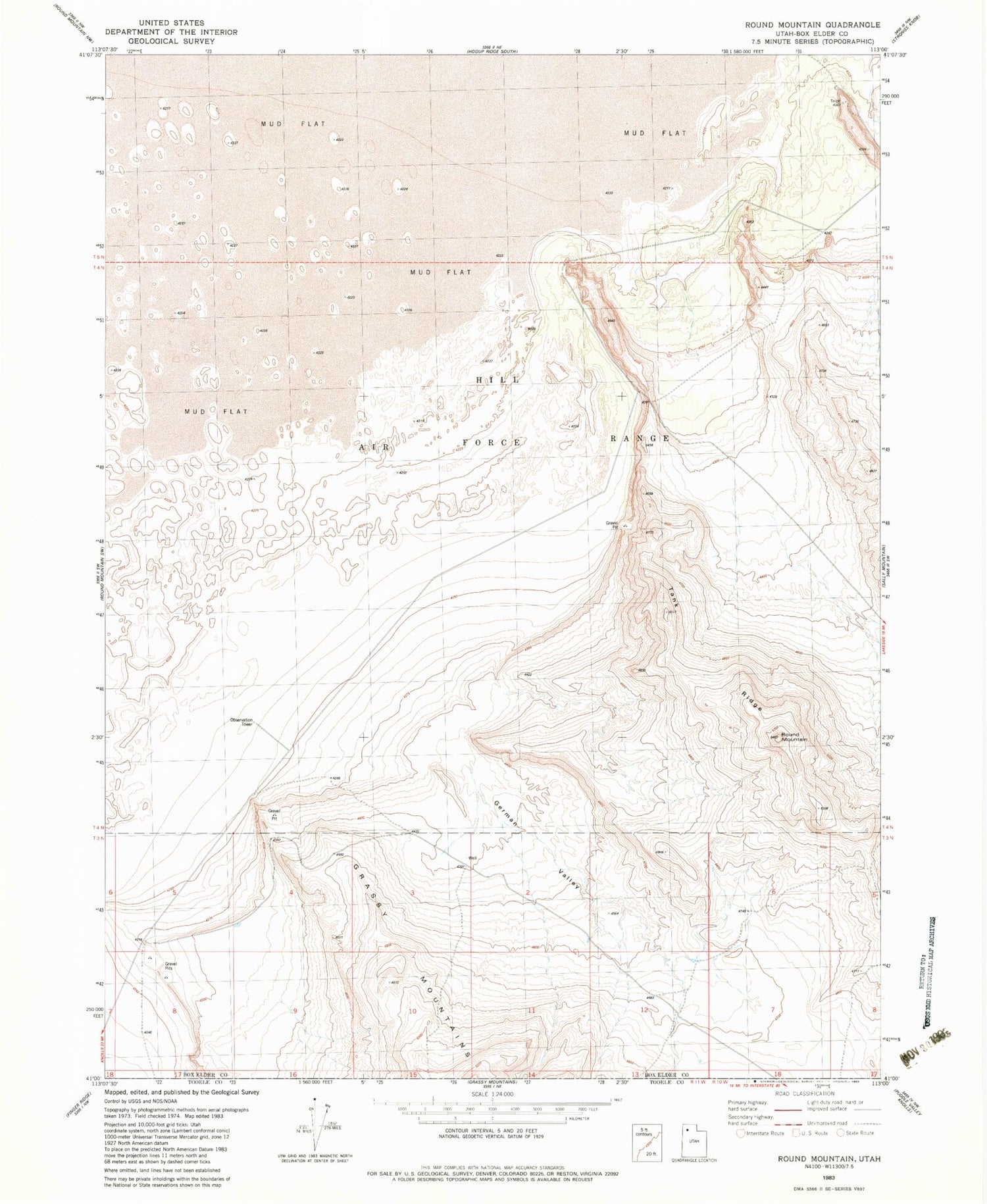 Classic USGS Round Mountain Utah 7.5'x7.5' Topo Map Image