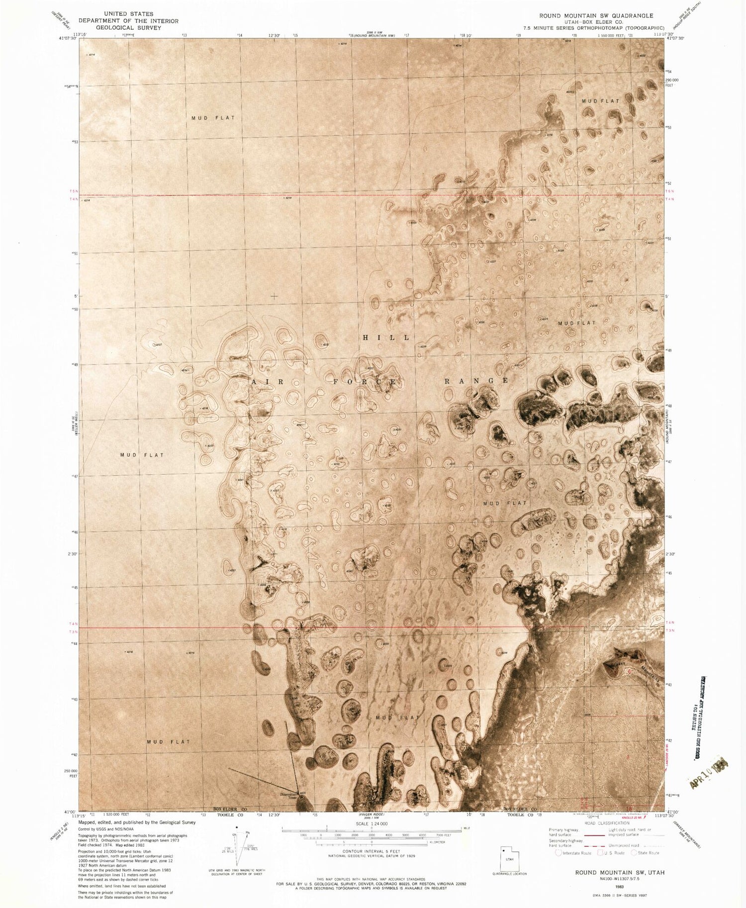 Classic USGS Round Mountain SW Utah 7.5'x7.5' Topo Map Image