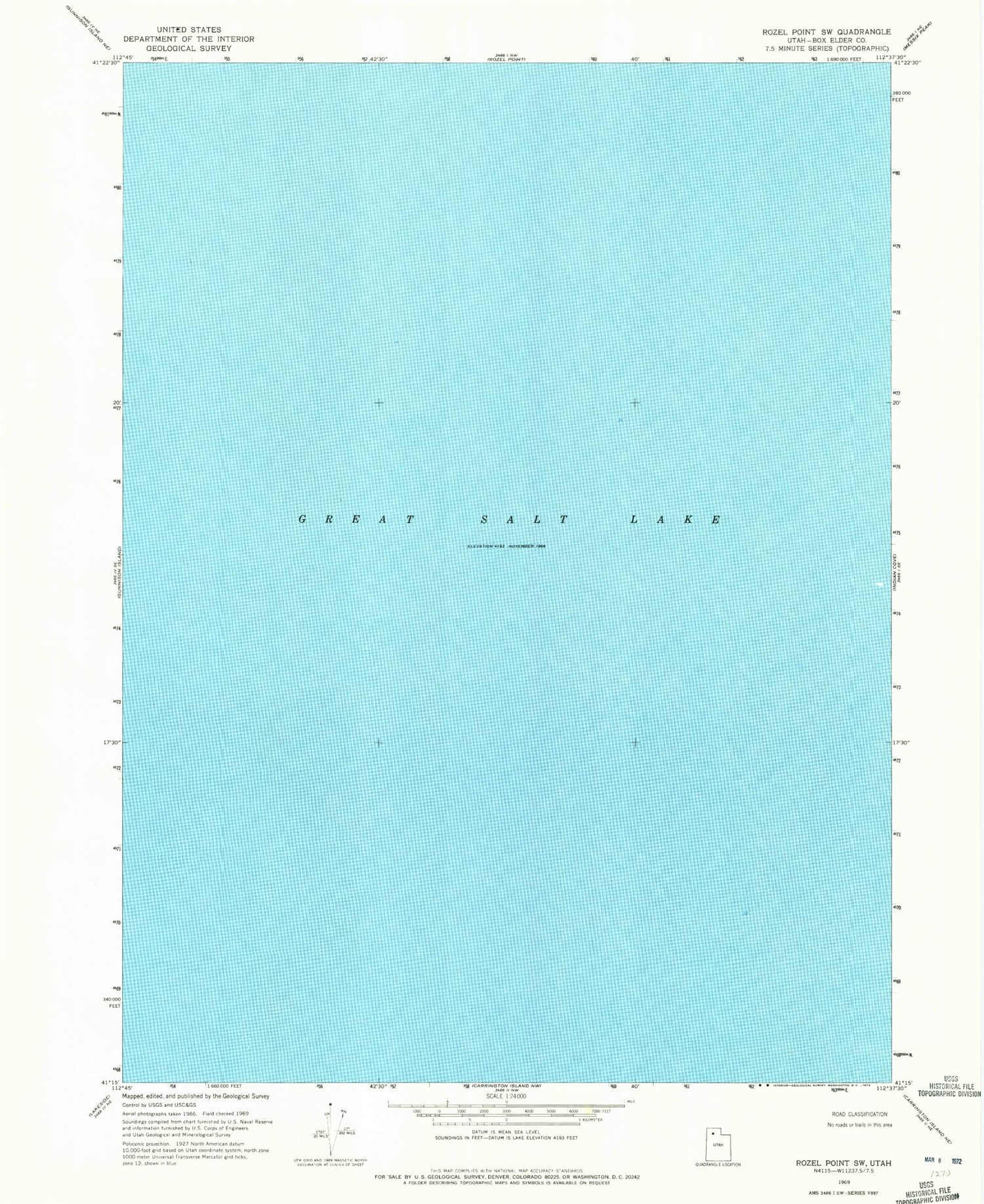 Classic USGS Rozel Point SW Utah 7.5'x7.5' Topo Map Image