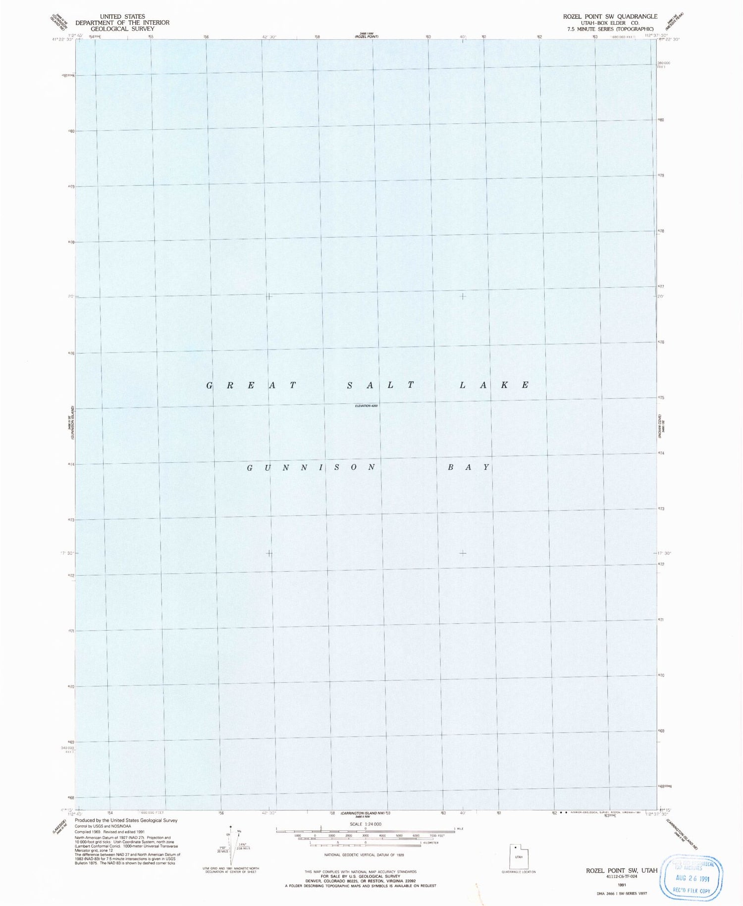 Classic USGS Rozel Point SW Utah 7.5'x7.5' Topo Map Image