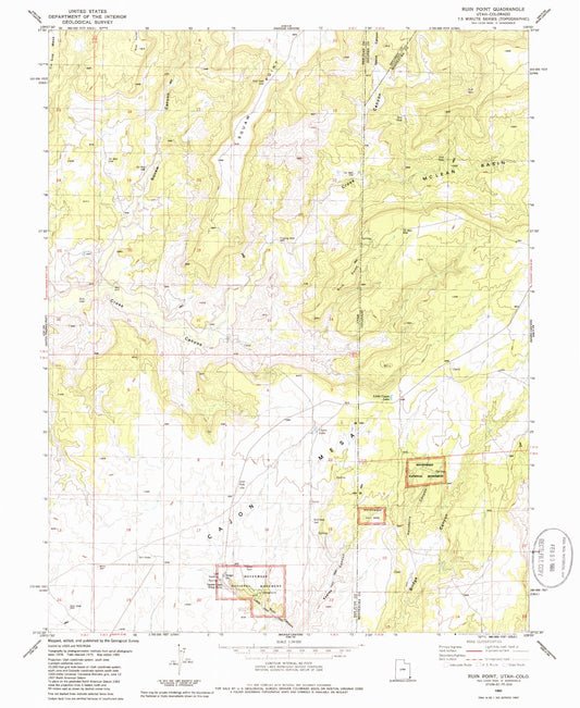 Classic USGS Ruin Point Utah 7.5'x7.5' Topo Map Image