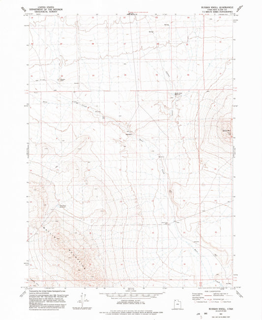Classic USGS Russian Knoll Utah 7.5'x7.5' Topo Map Image