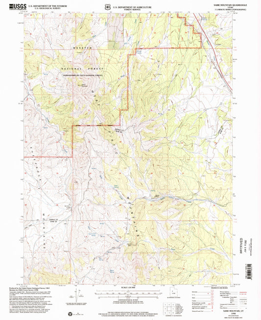 Classic USGS Sabie Mountain Utah 7.5'x7.5' Topo Map Image