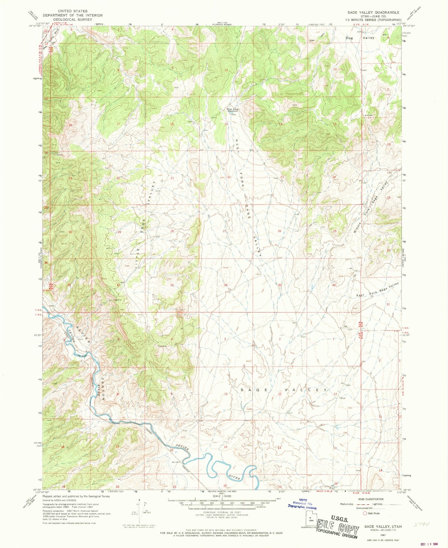 Classic USGS Sage Valley Utah 7.5'x7.5' Topo Map Image