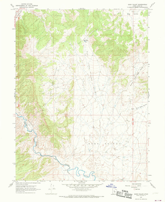 Classic USGS Sage Valley Utah 7.5'x7.5' Topo Map Image