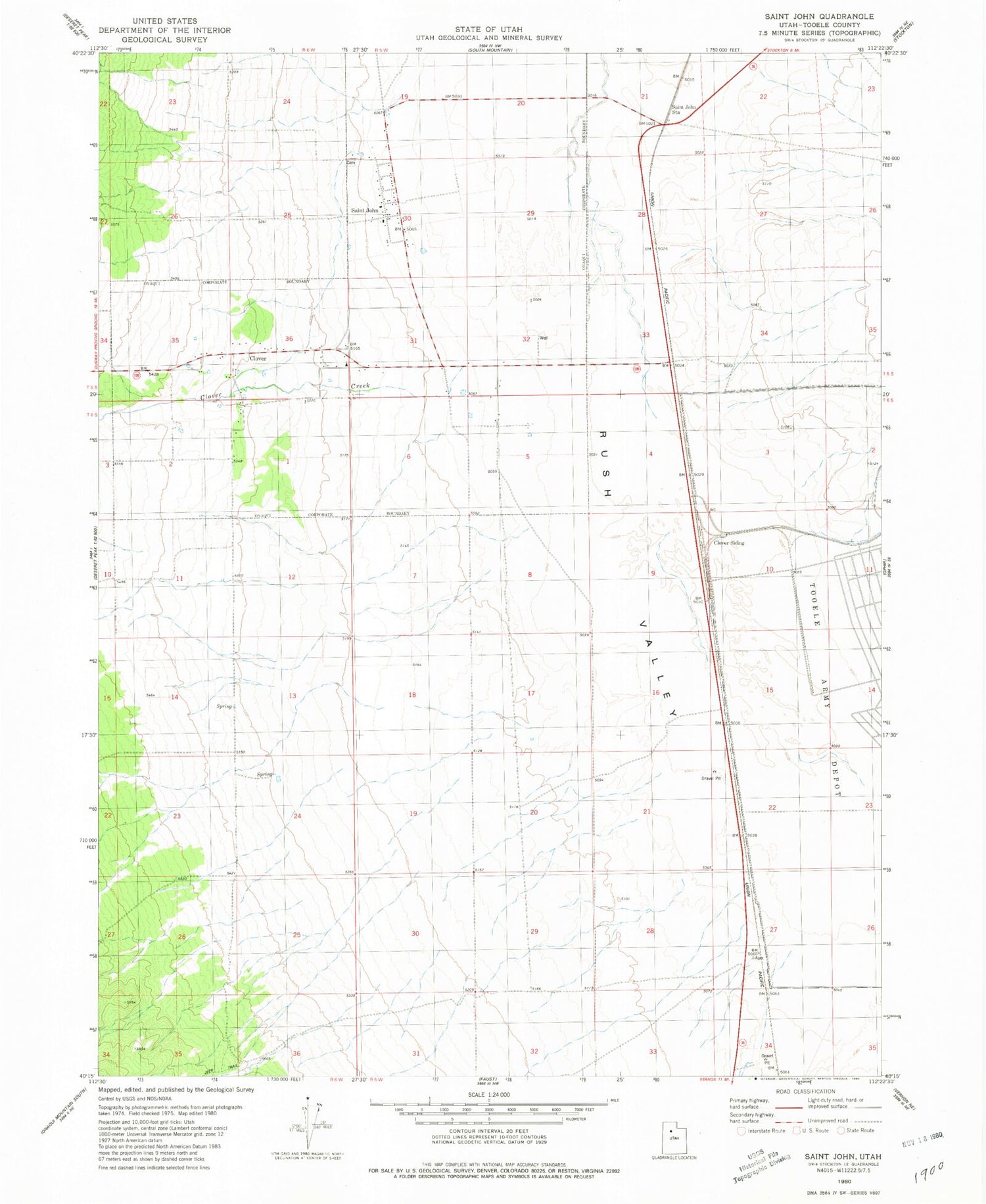 Classic USGS Saint John Utah 7.5'x7.5' Topo Map Image