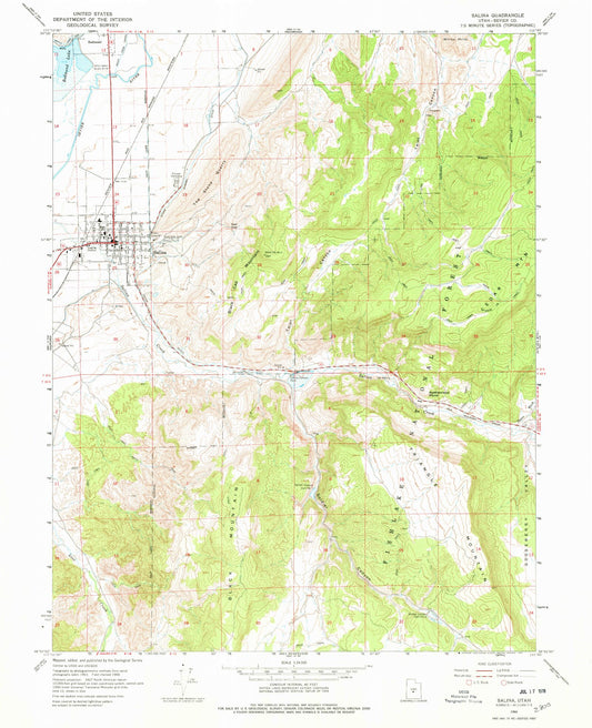 Classic USGS Salina Utah 7.5'x7.5' Topo Map Image