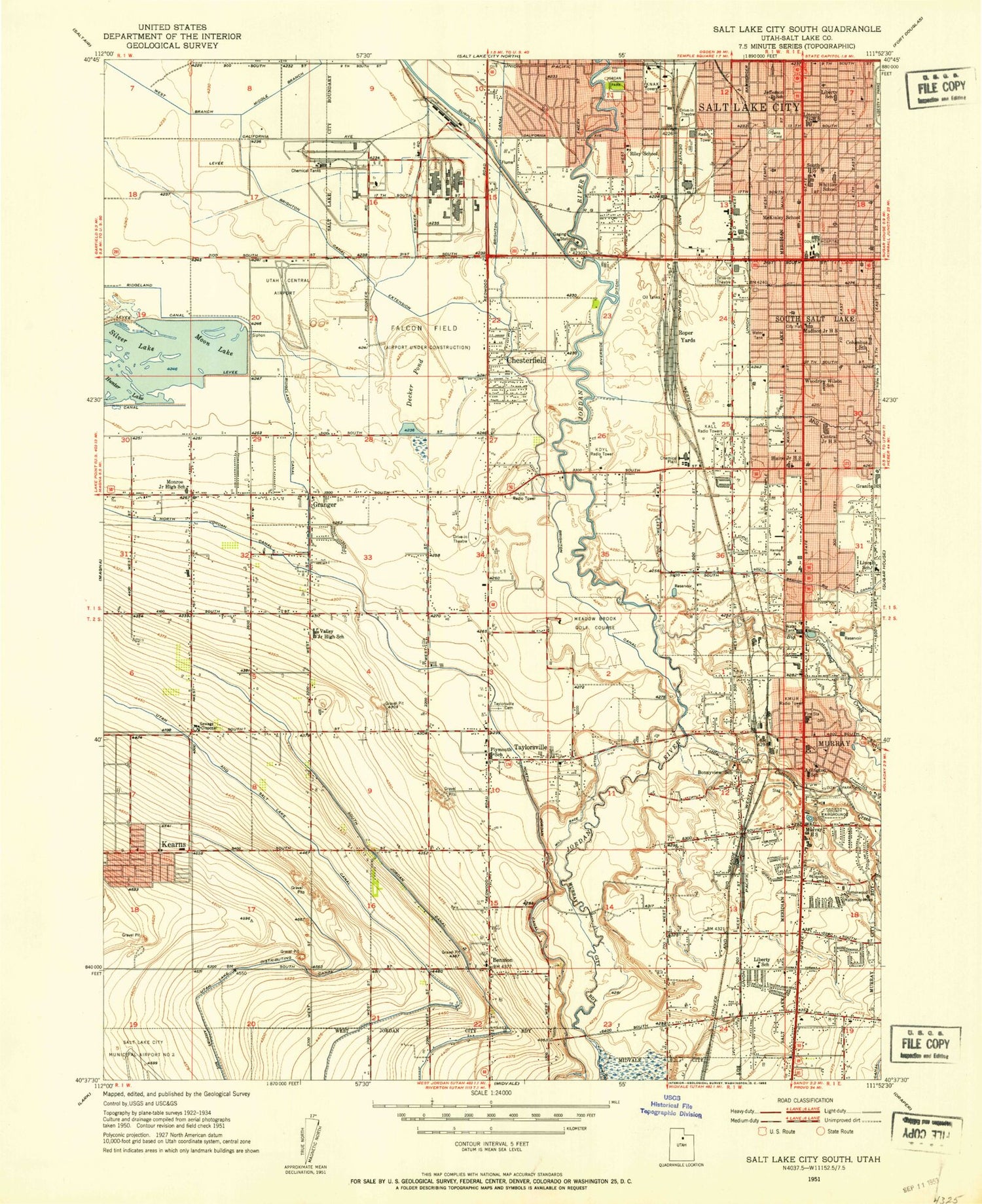 Classic USGS Salt Lake City South Utah 7.5'x7.5' Topo Map Image