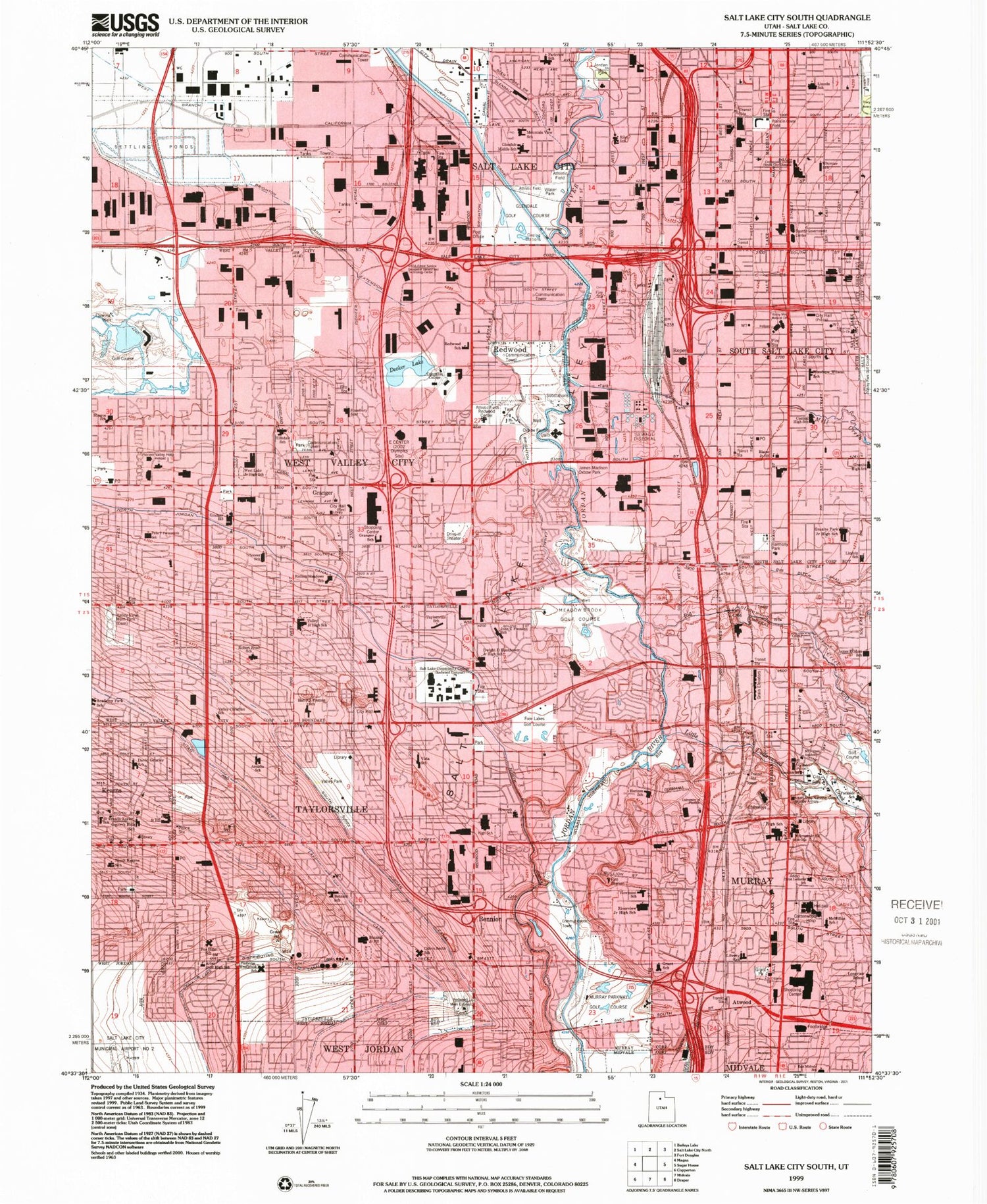 Classic USGS Salt Lake City South Utah 7.5'x7.5' Topo Map Image