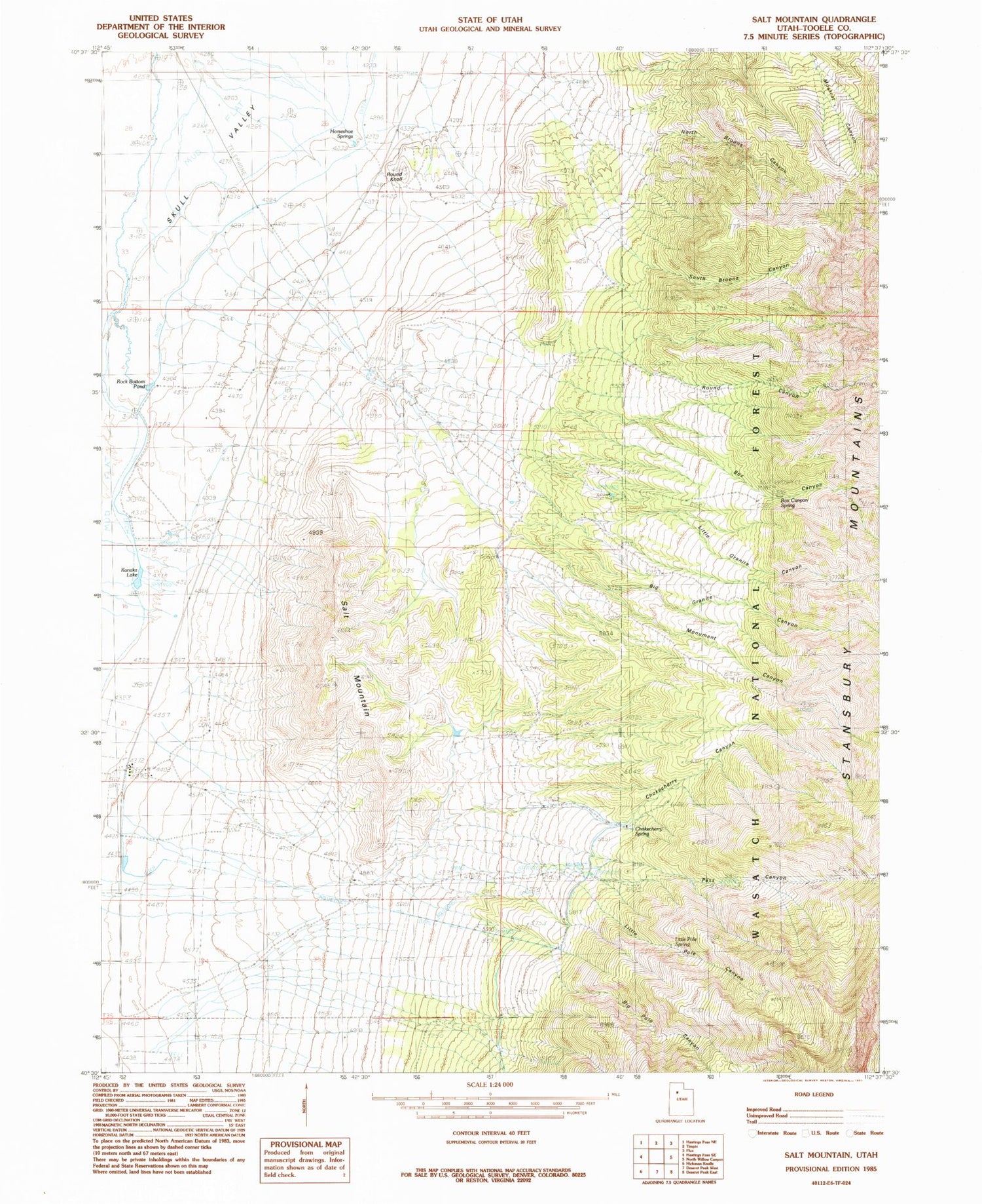 Classic USGS Salt Mountain Utah 7.5'x7.5' Topo Map Image