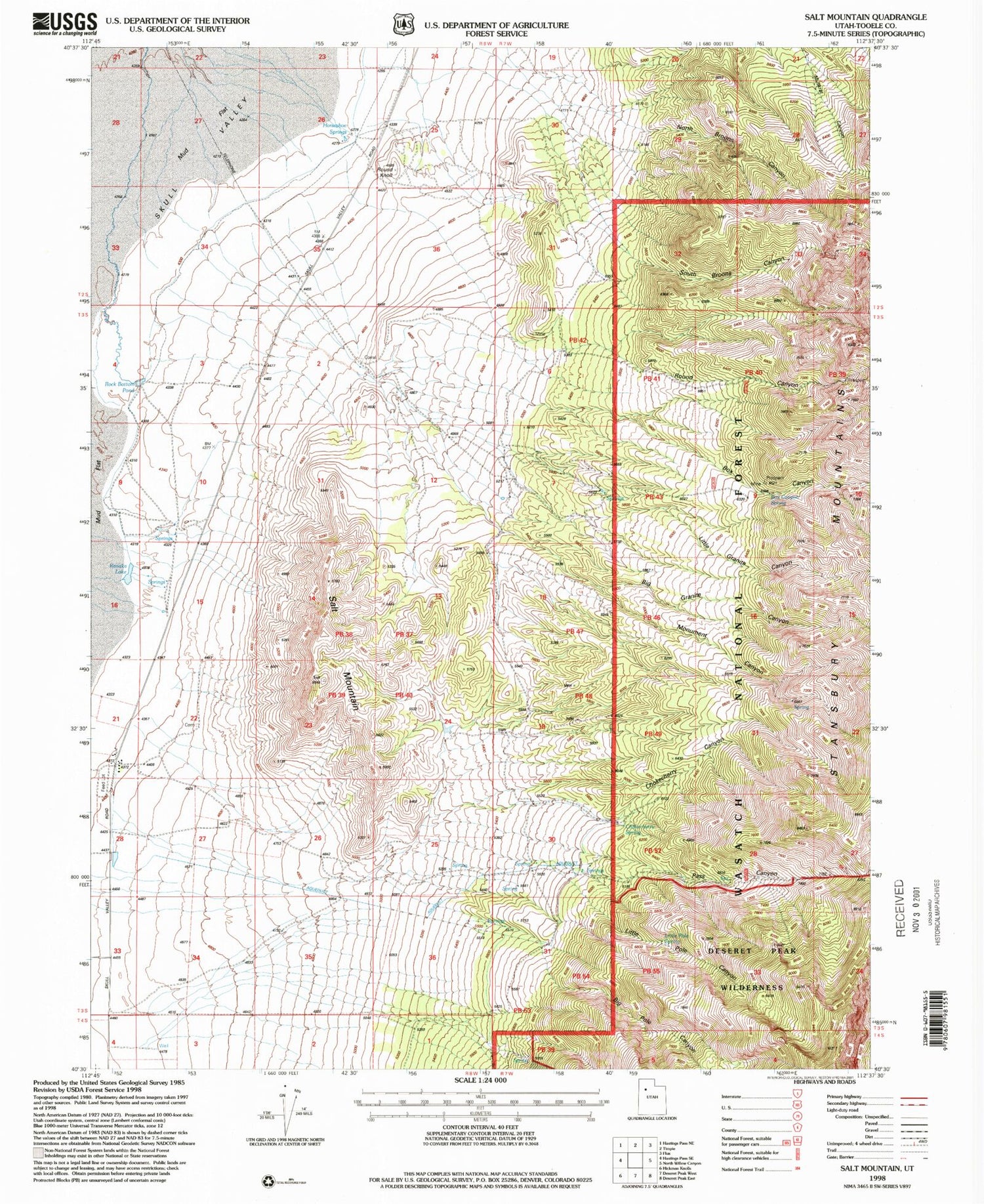 Classic USGS Salt Mountain Utah 7.5'x7.5' Topo Map Image