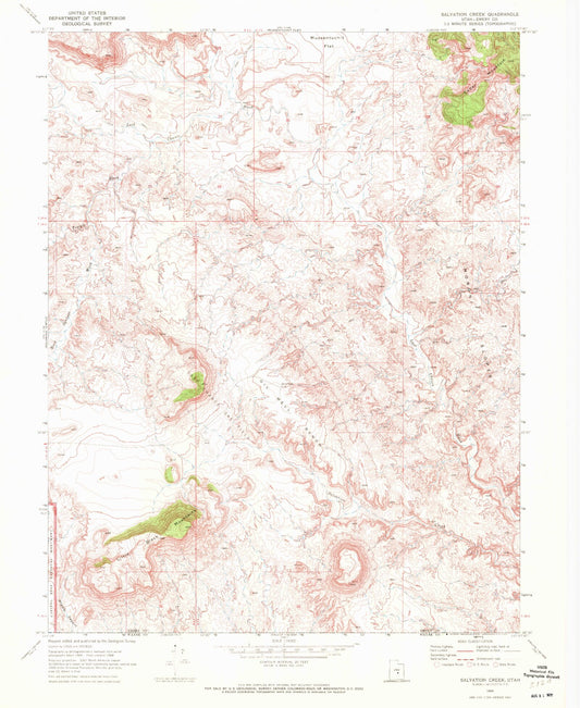 Classic USGS Salvation Creek Utah 7.5'x7.5' Topo Map Image