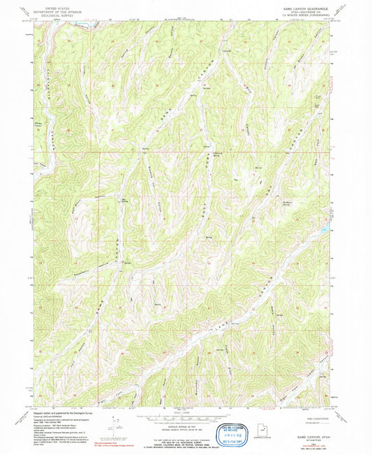 Classic USGS Sams Canyon Utah 7.5'x7.5' Topo Map Image