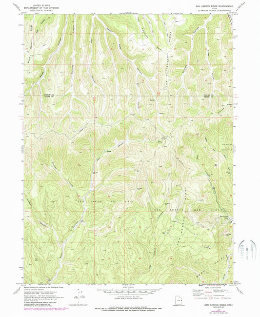 Classic USGS San Arroyo Ridge Utah 7.5'x7.5' Topo Map Image