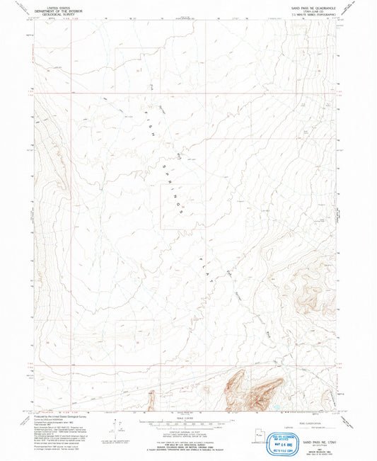 Classic USGS Sand Pass NE Utah 7.5'x7.5' Topo Map Image