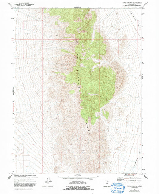 Classic USGS Sand Pass NW Utah 7.5'x7.5' Topo Map Image