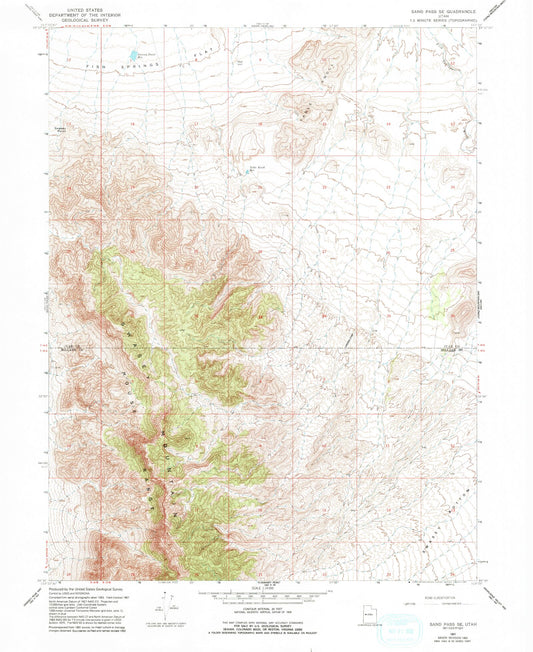 Classic USGS Sand Pass SE Utah 7.5'x7.5' Topo Map Image