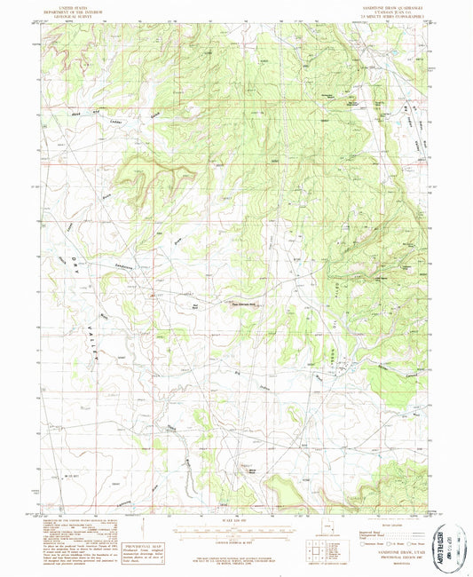 Classic USGS Sandstone Draw Utah 7.5'x7.5' Topo Map Image