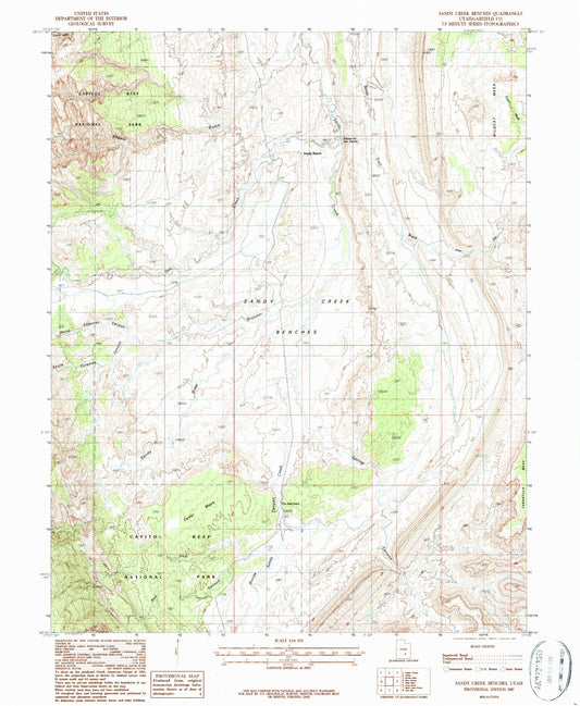 Classic USGS Sandy Creek Benches Utah 7.5'x7.5' Topo Map Image