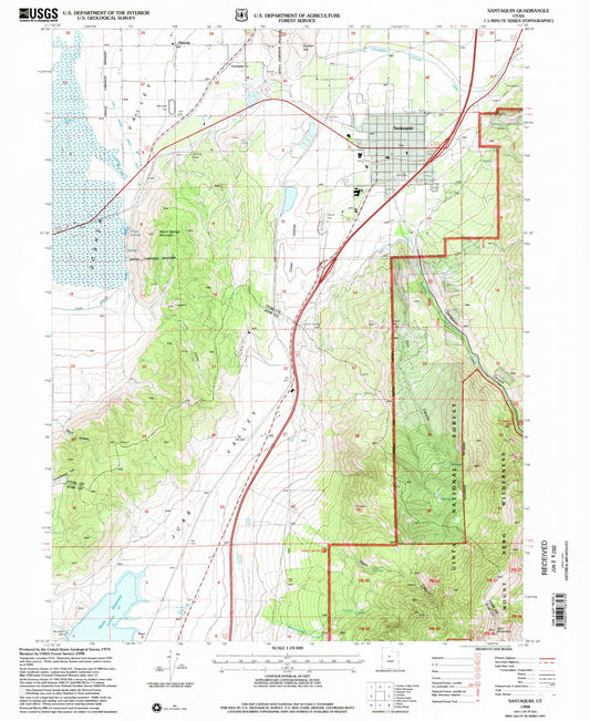 Classic USGS Santaquin Utah 7.5'x7.5' Topo Map Image
