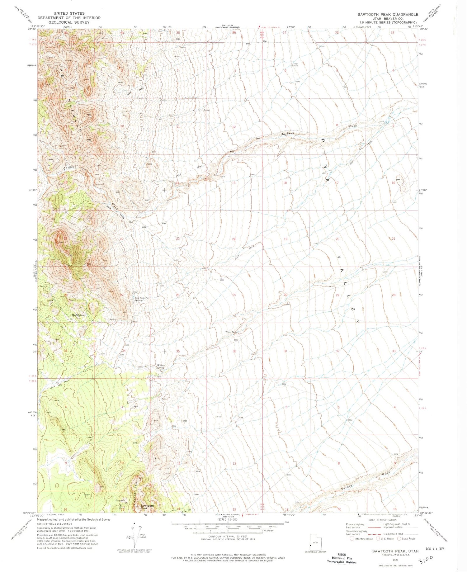 Classic USGS Sawtooth Peak Utah 7.5'x7.5' Topo Map Image