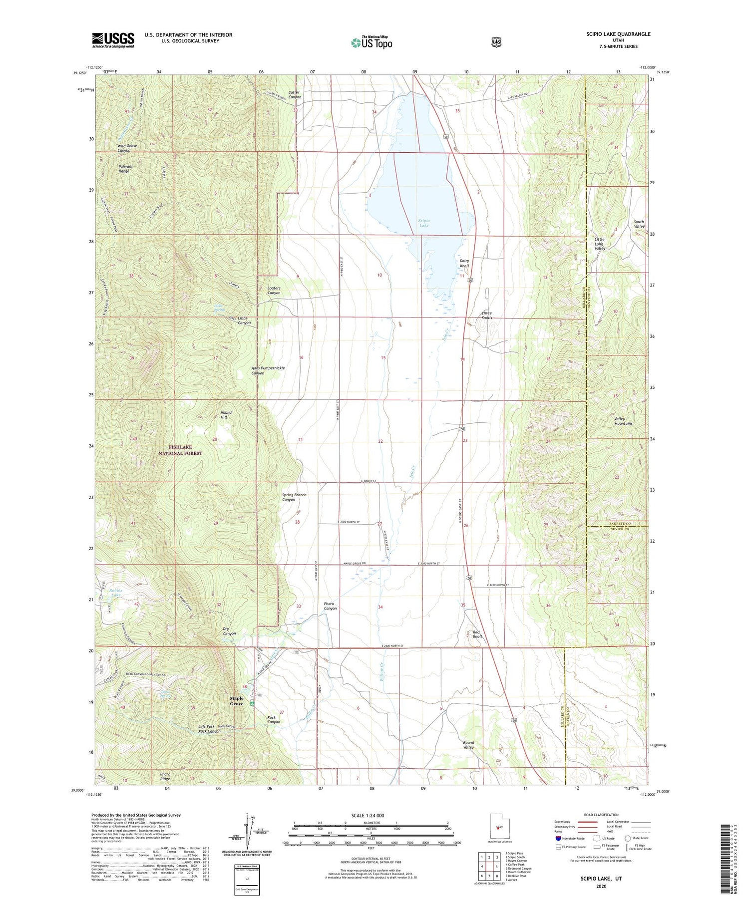 Scipio Lake Utah US Topo Map Image
