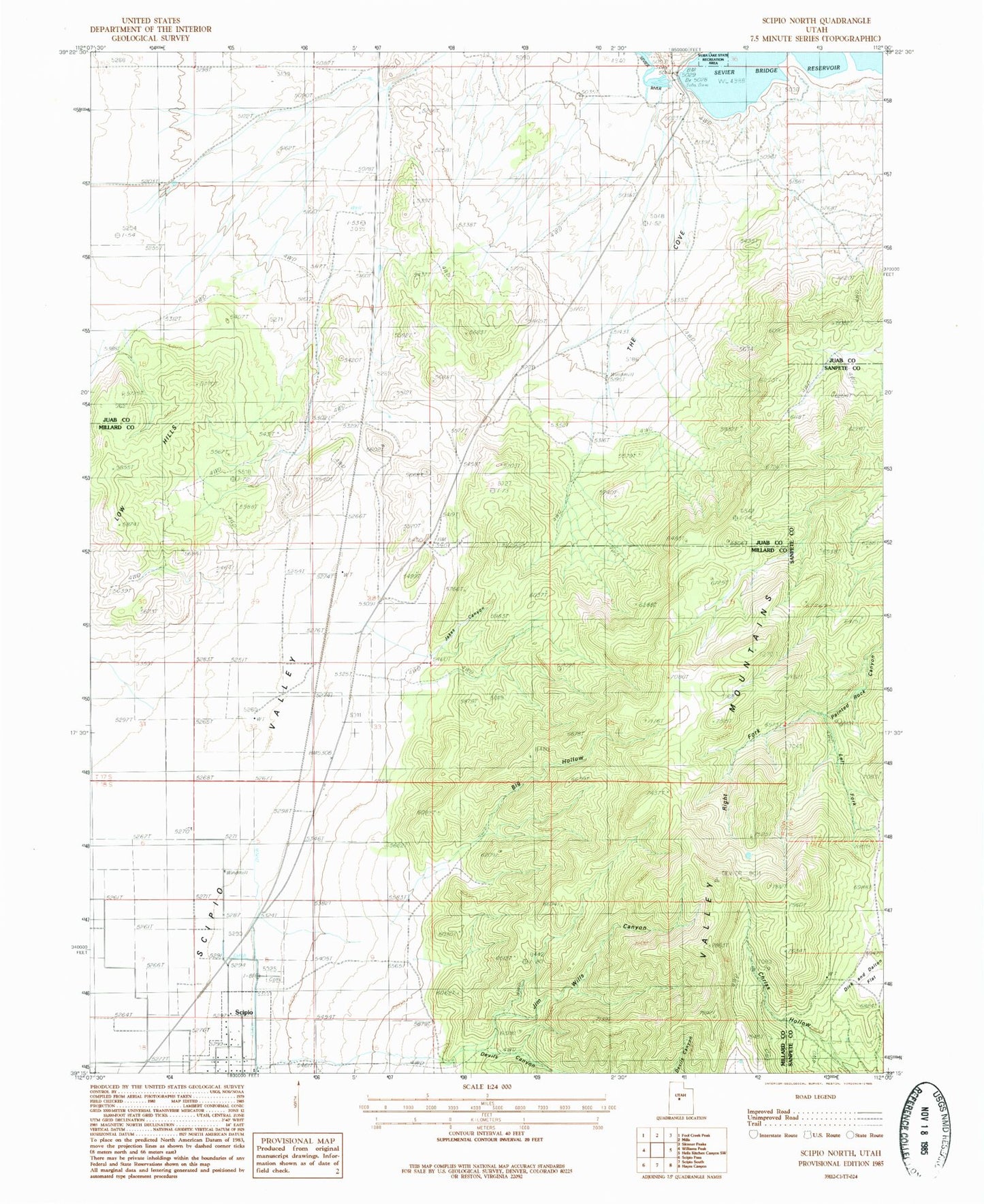 Classic USGS Scipio North Utah 7.5'x7.5' Topo Map Image