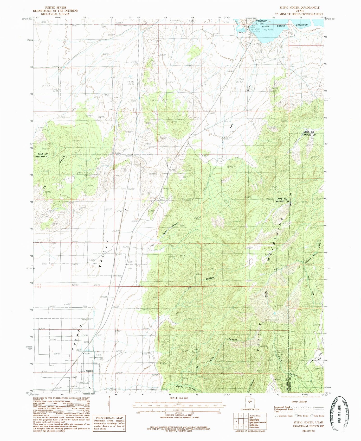 Classic USGS Scipio North Utah 7.5'x7.5' Topo Map Image