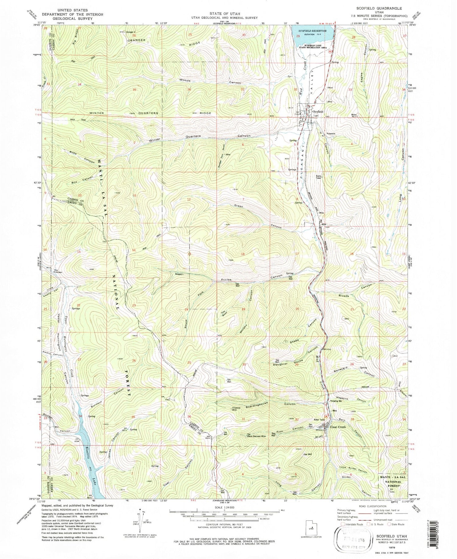 Classic USGS Scofield Utah 7.5'x7.5' Topo Map Image