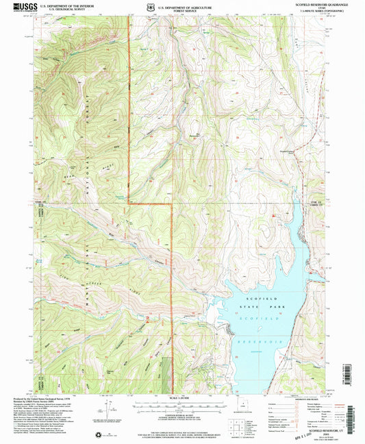 Classic USGS Scofield Reservoir Utah 7.5'x7.5' Topo Map Image