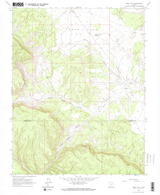 Classic USGS Seep Flat Utah 7.5'x7.5' Topo Map Image