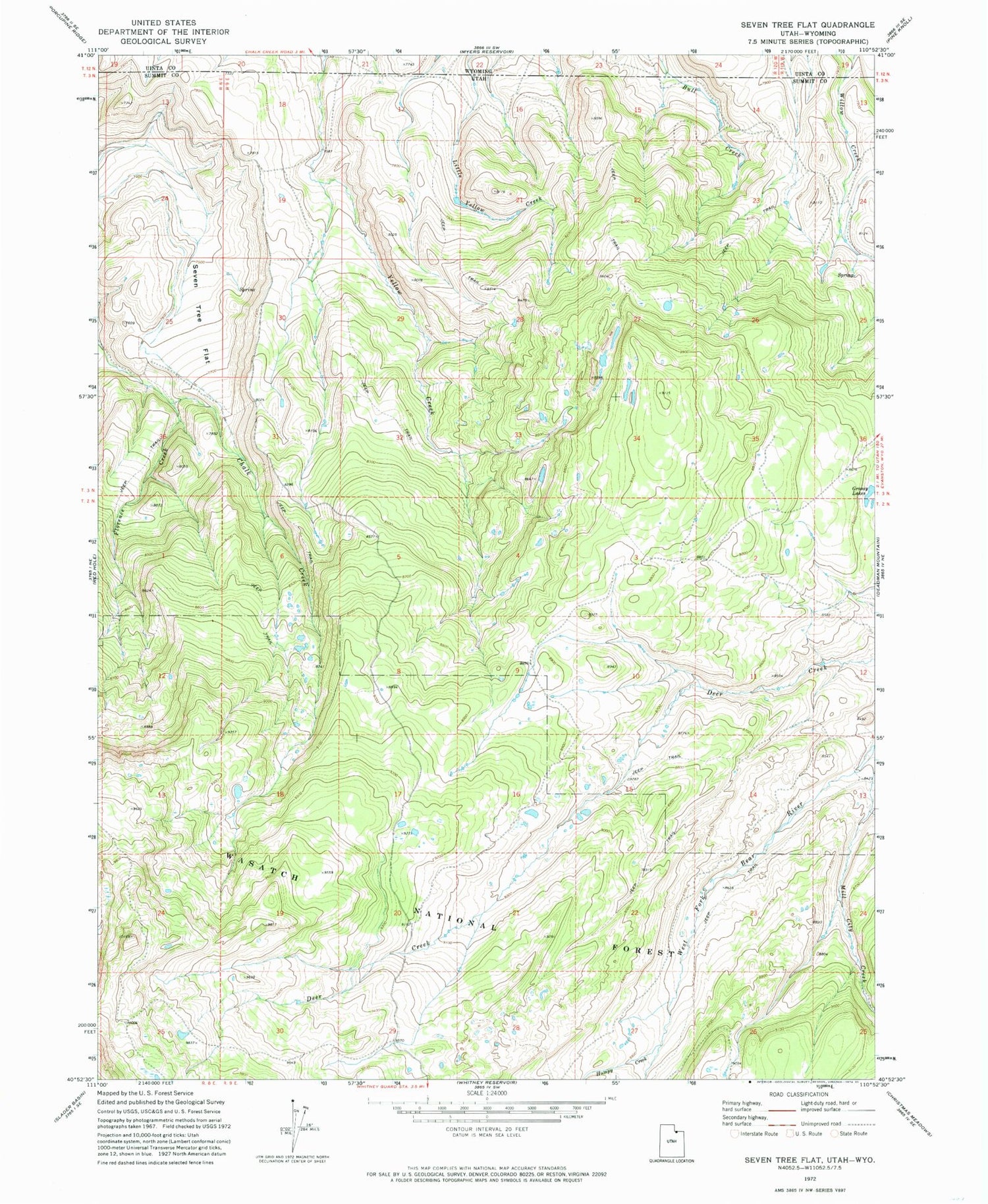 Classic USGS Seven Tree Flat Utah 7.5'x7.5' Topo Map Image