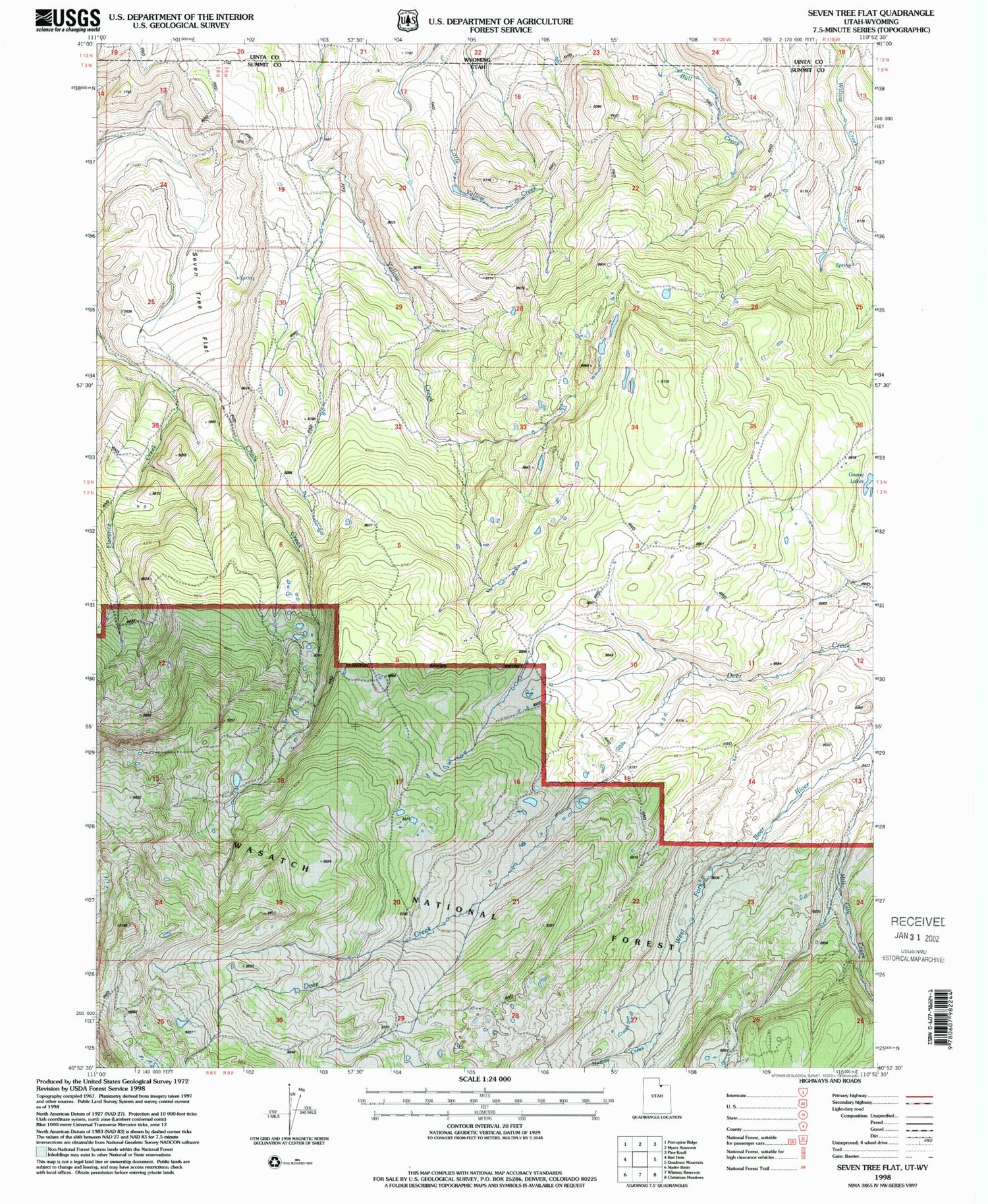 Classic USGS Seven Tree Flat Utah 7.5'x7.5' Topo Map Image