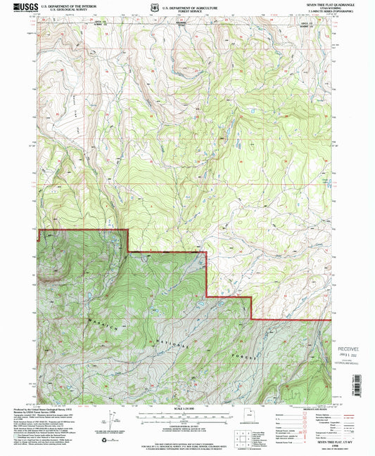 Classic USGS Seven Tree Flat Utah 7.5'x7.5' Topo Map Image
