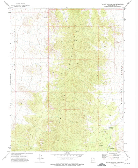 Classic USGS Sewing Machine Pass Utah 7.5'x7.5' Topo Map Image