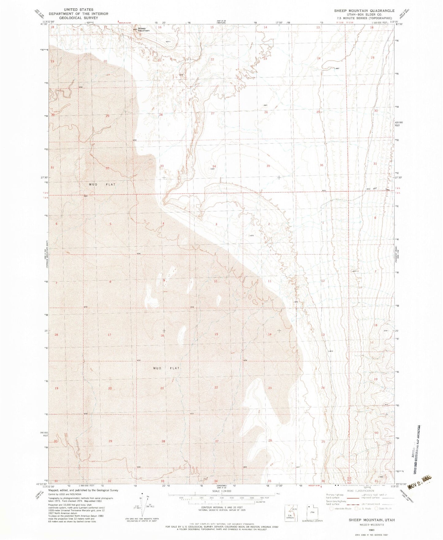 Classic USGS Sheep Mountain Utah 7.5'x7.5' Topo Map Image