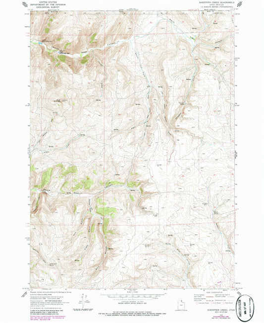 Classic USGS Sheeppen Creek Utah 7.5'x7.5' Topo Map Image