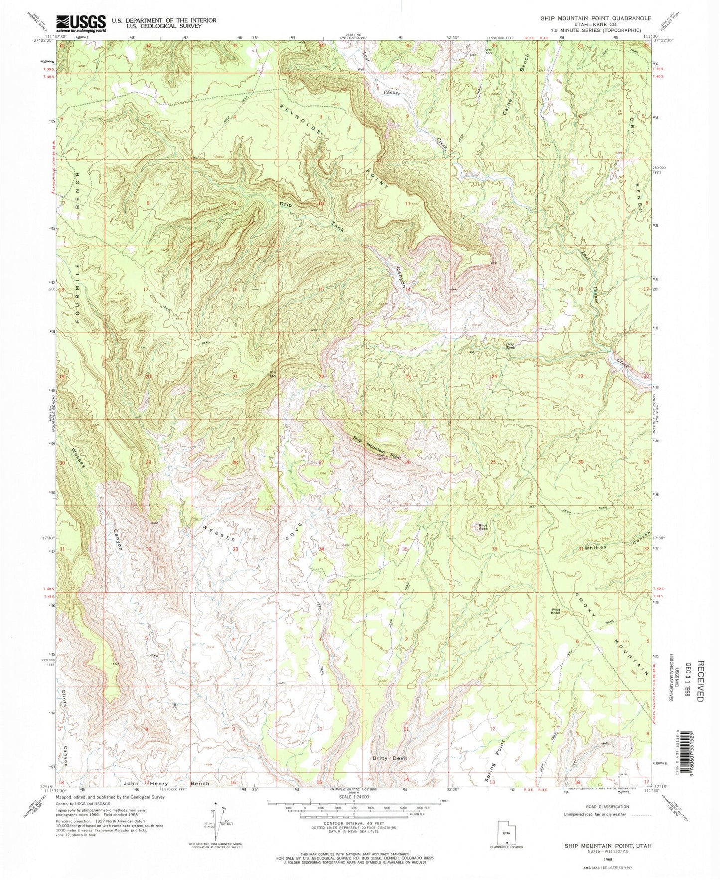 Classic USGS Ship Mountain Point Utah 7.5'x7.5' Topo Map Image