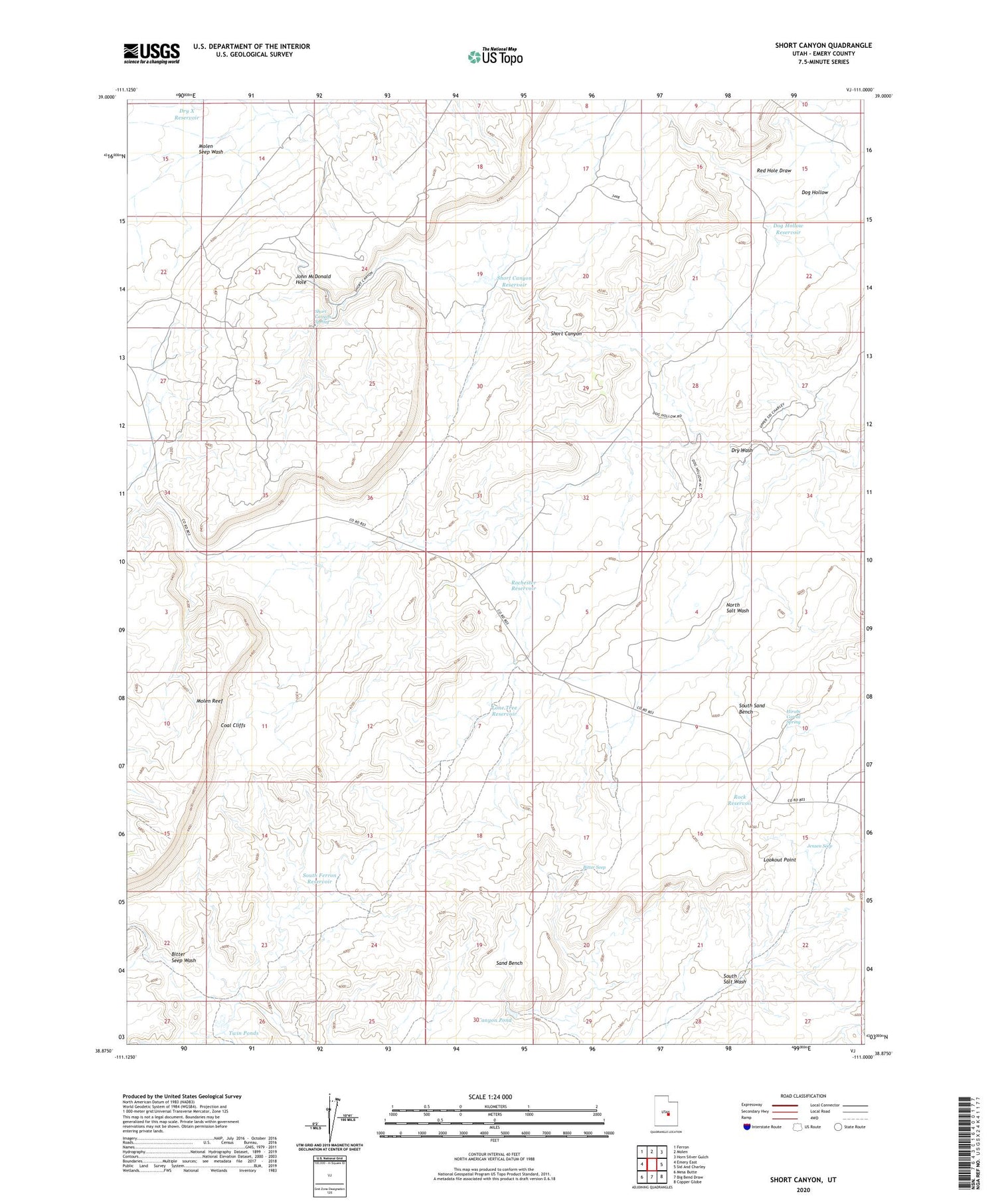 Short Canyon Utah US Topo Map Image