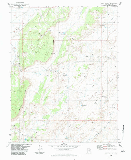 Classic USGS Short Canyon Utah 7.5'x7.5' Topo Map Image