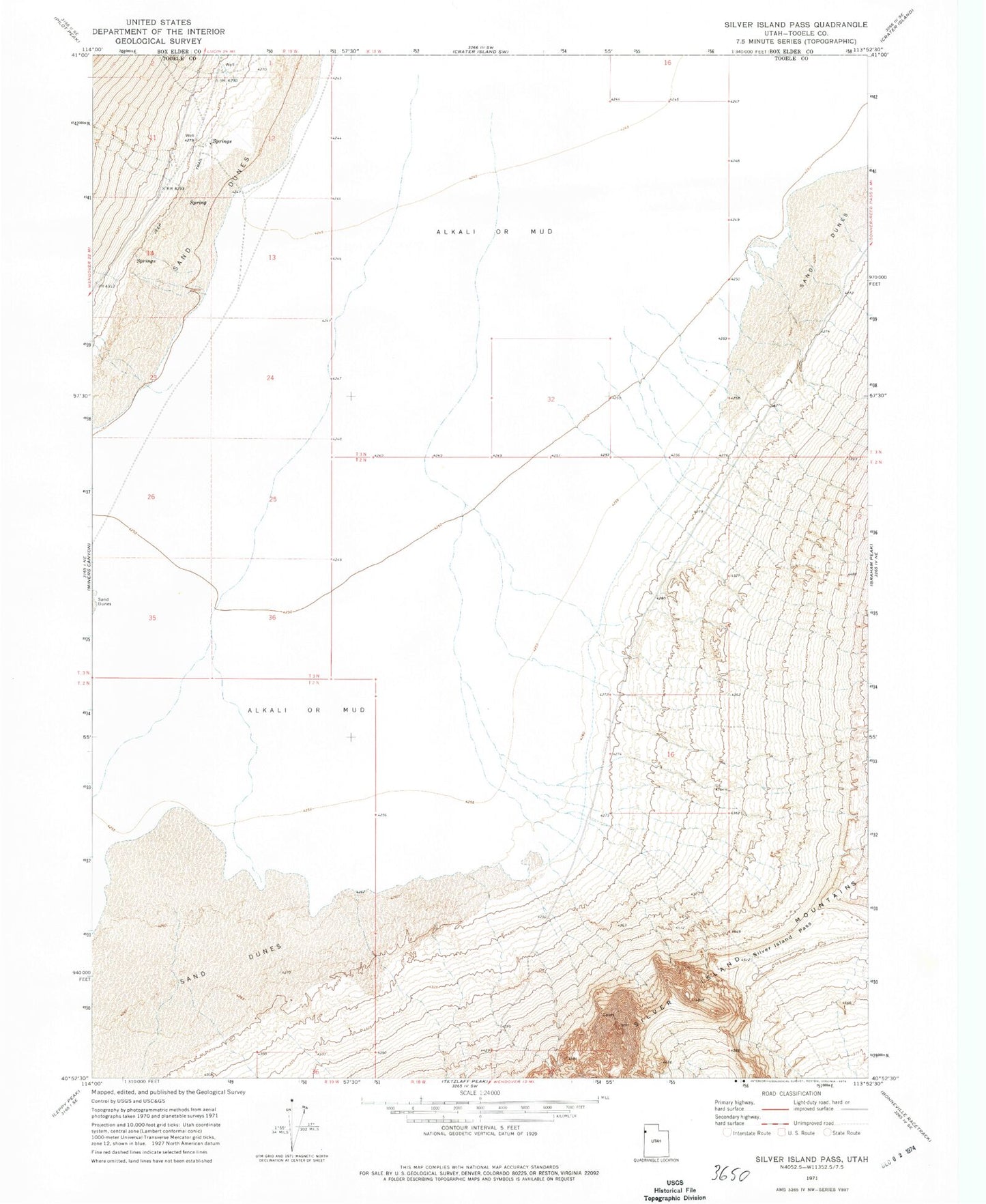 Classic USGS Silver Island Pass Utah 7.5'x7.5' Topo Map Image