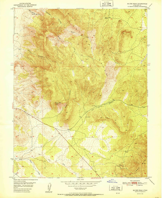 Classic USGS Silver Peak Utah 7.5'x7.5' Topo Map Image