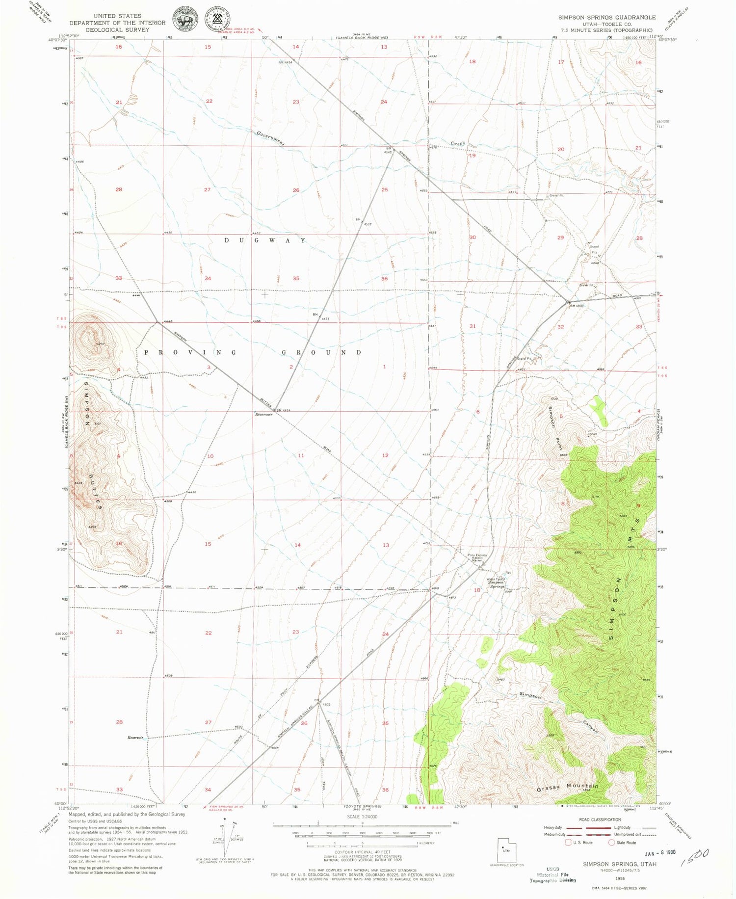 Classic USGS Simpson Springs Utah 7.5'x7.5' Topo Map Image