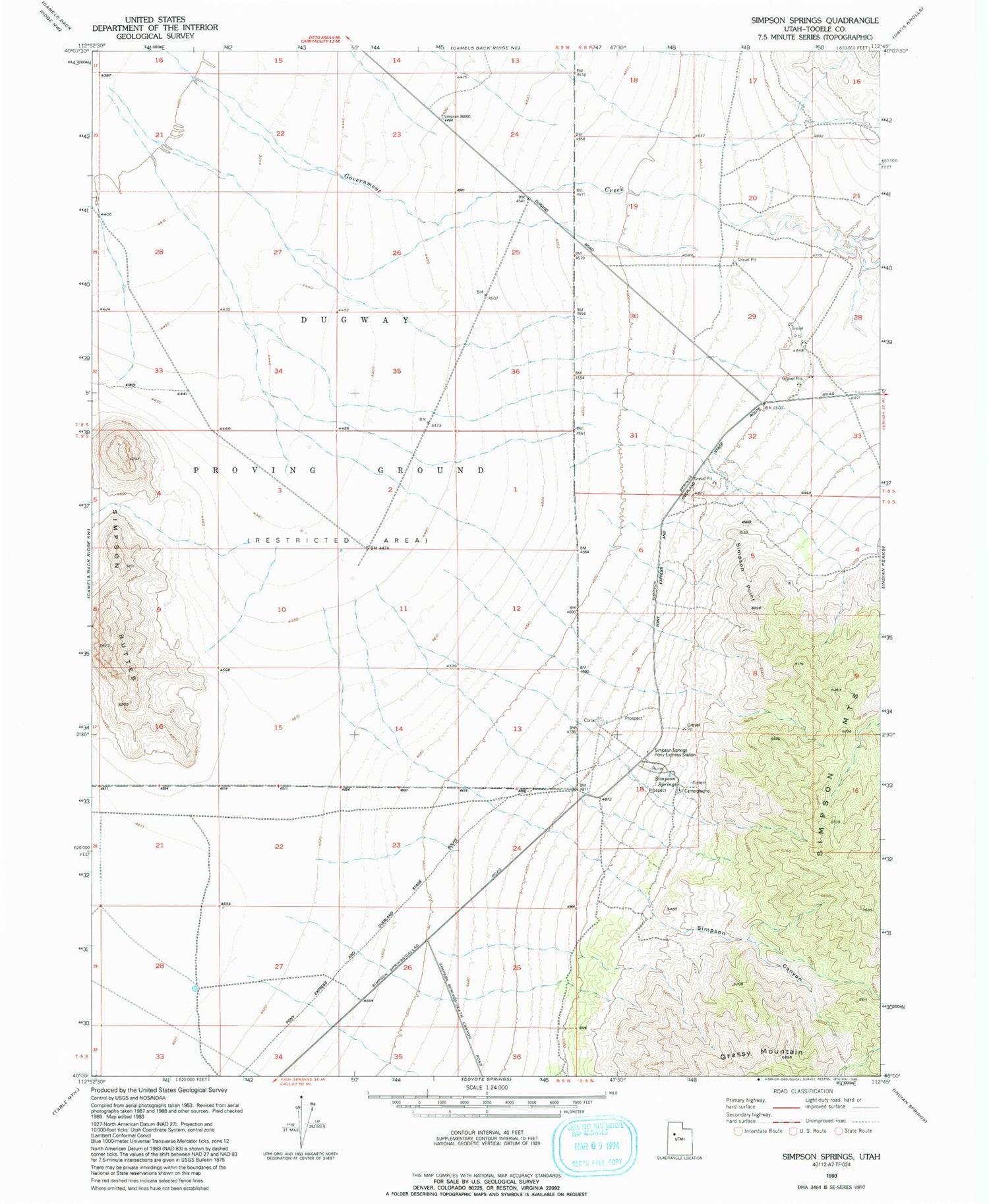 Classic USGS Simpson Springs Utah 7.5'x7.5' Topo Map Image