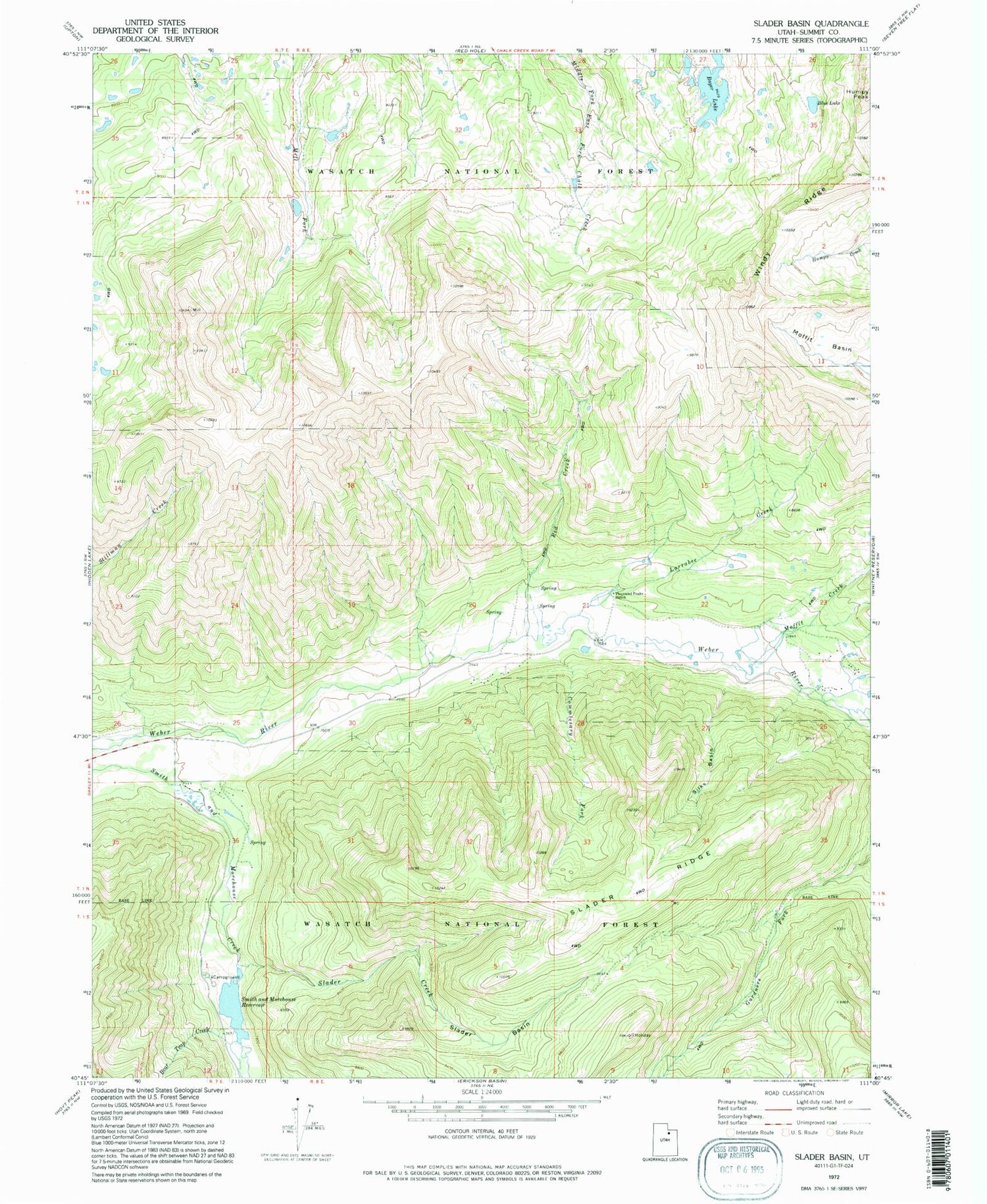 Classic USGS Slader Basin Utah 7.5'x7.5' Topo Map Image