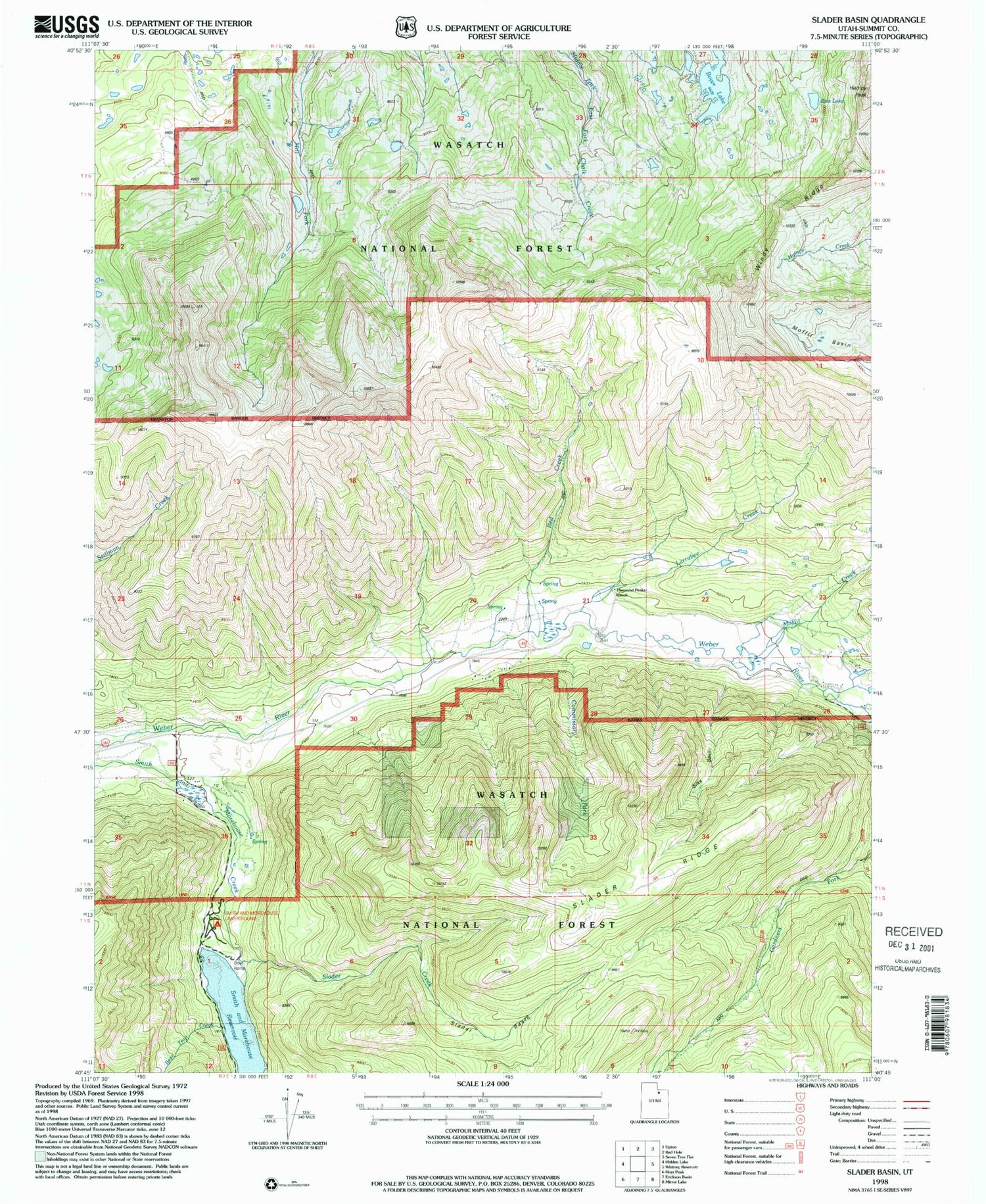 Classic USGS Slader Basin Utah 7.5'x7.5' Topo Map Image