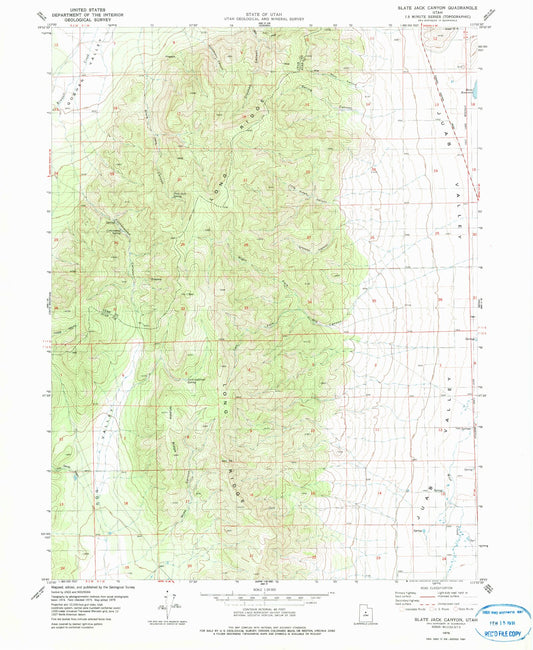 Classic USGS Slate Jack Canyon Utah 7.5'x7.5' Topo Map Image
