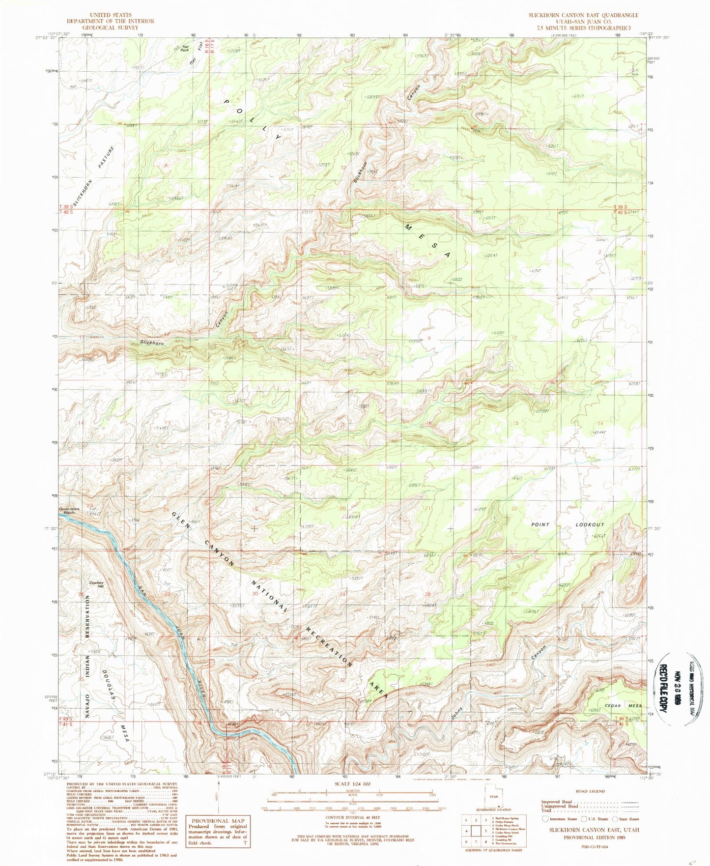 Classic USGS Slickhorn Canyon East Utah 7.5'x7.5' Topo Map Image