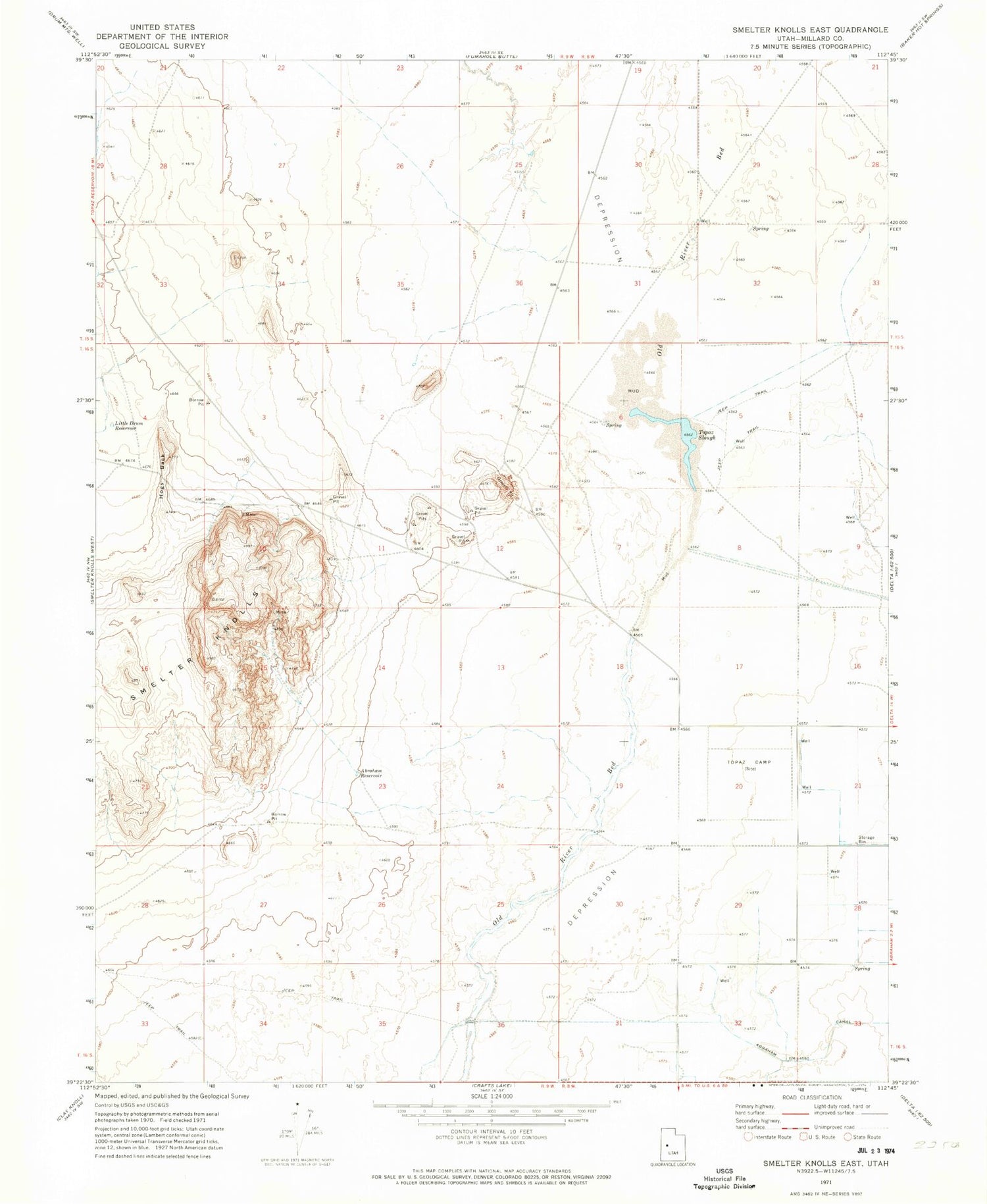 Classic USGS Smelter Knolls East Utah 7.5'x7.5' Topo Map Image
