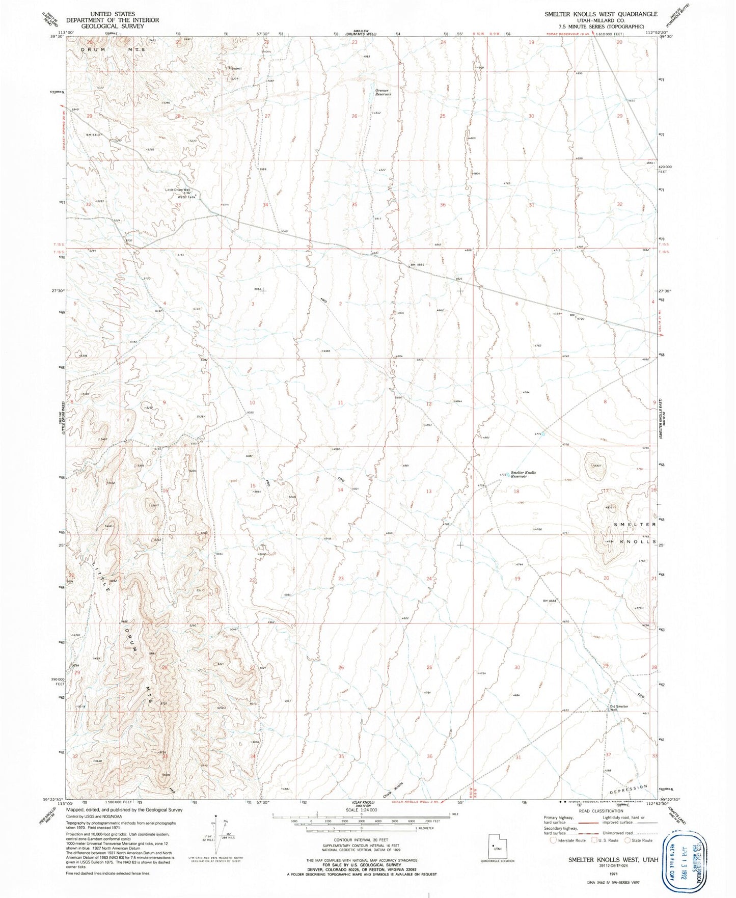 Classic USGS Smelter Knolls West Utah 7.5'x7.5' Topo Map Image